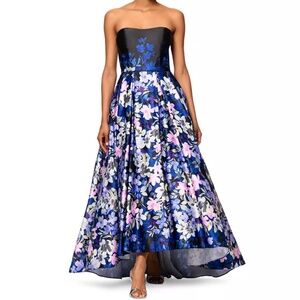 Betsy & Adam - Floral-Print Strapless Ball Gown